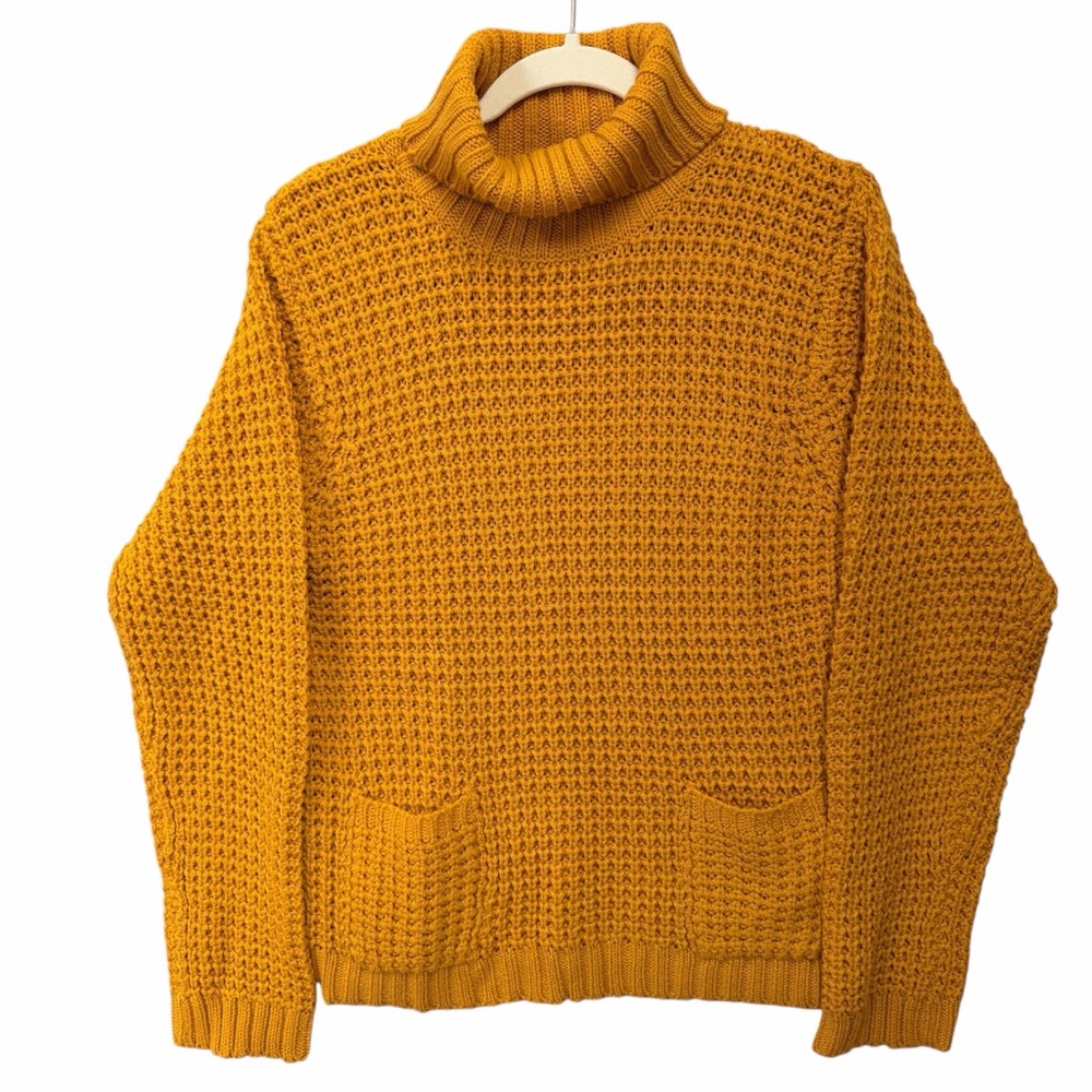 Carol Rose women’s gold chunky knit pullover sweater size L 2 pockets‎
